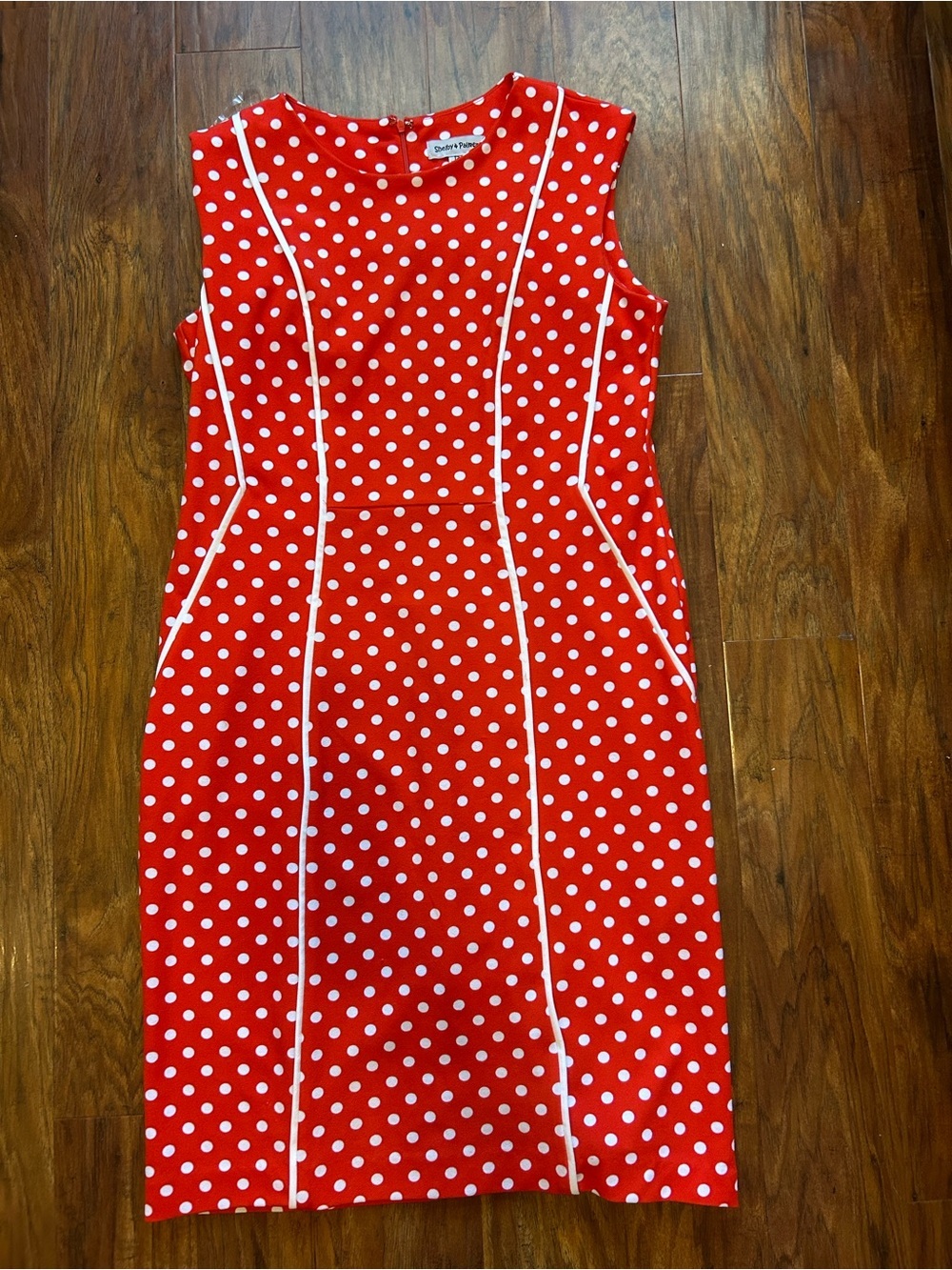 Red and White Polka Dot Midi Dress 70s Inspired Retro Costume Modest Summer - Picture 2 of 9